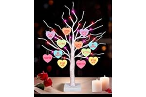 STZMAMIL Valentines Day Decor 24 Inch Lighted Valentines Decorations Tree with 12 Heart Ornaments, Timer/USB/Battery Operated Valentines Decor Tree, Valentine's Day Decorations for Table Home Bedroom