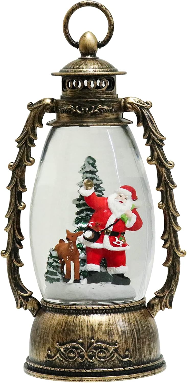 Snow Globes - Wondise Lighted Christmas Snow Globes Musical Lantern Santa with Timer, Battery and USB Powered, Santa Resin Statue Spinning Water and Swirling Glitter Holiday Decor
