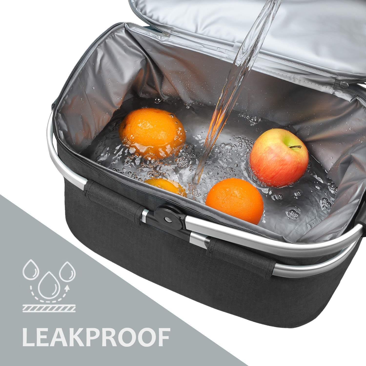 ( similar style different color ) Tirrinia Large Insulated Picnic Basket, 26L Leakproof Collapsible Portable Cooler Basket Set with Aluminium Handle for Travel, Shopping, Camping, Attach with a Free Foldable Grocery Bag, Black