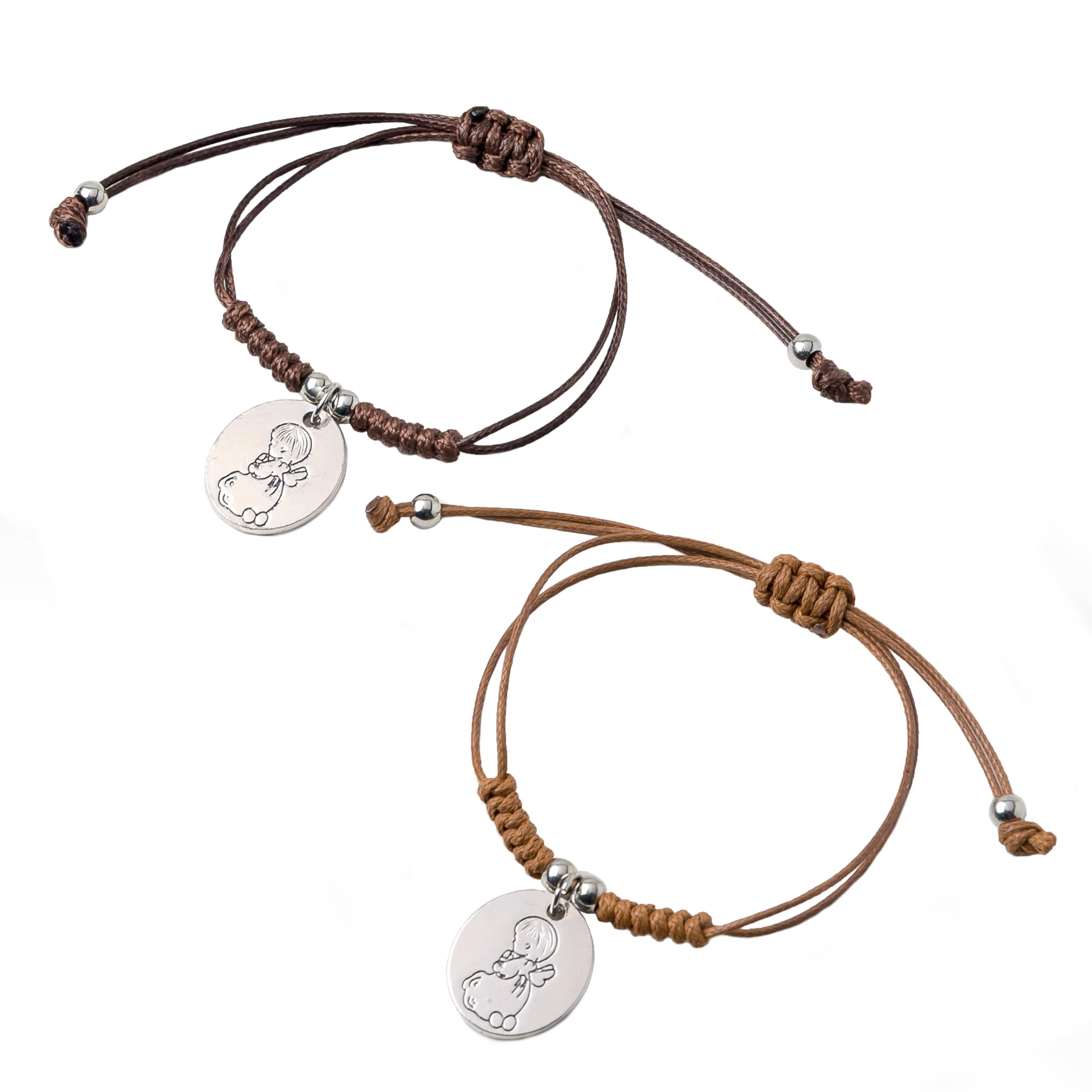 Mopec - Bracciale in cordoncino intrecciato con medaglia d'angelo. Bomboniere Prima Comunione, Confezione da 4 pezzi, Modelli assortiti, Marrone