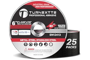 Turnextte 25 Pcs 6 inch Cut Off Wheels for Angle Grinder, 6" Diameter and 045" Thickness and 7/8" Inner Arbor Cutting Discs for Angle Grinder, Thin Cut Blades for Metal & Stainless Steel Cutting