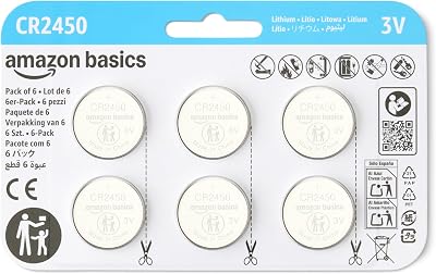 Lot de 6 Piles Bouton CR2450 au Lithium, 3 Volts, Longue durée de Vie, sans Mercure, Emballage sans Danger pour Les Enfants (Utiliser des Ciseaux pour l’Ouvrir)