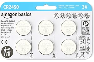 Amazon Basics 6-Pack CR2450 Lithium Coin Cell Battery, 3 Volt, Long Lasting Power, Mercury-Free, Child-Safe Package (Use Scissors to Open)