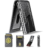 2026 Upgraded Wallet for Men - RFID Blocking, Bifold Slim Minimalist Mens Wallet, Holds 8-13 Cards, Smart Pop Up Wallet Metal Case with Cash Slot & ID Window, Front Pocket Wallet, Carbon Fiber Black