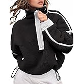 Kumufenc Women's Fleece Sweatshirts Half Zip Pullover Long Sleeve Oversized Workout Crop Tops Hoodie with Pocket(Black,XS)