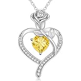 LOUISA SECRET Rose Flower Heart Birthstone Necklaces for Women, 925 Sterling Silver Fine Jewelry, Pendant Heart Necklaces Birthday Anniversary Christmas Gift for Women Wife Mom Girlfriend Lady