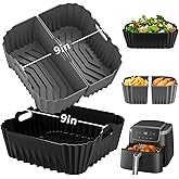 9-Inch Air Fryer Silicone Liners Square for Ninja Air Fryer AF141 AF142 AF181 5-6.5QT, 3 Pack Reusable Silicone Pot Baking Accessories for Cosori 6QT, Instant, Chefman 5QT to 8QT AirFryer