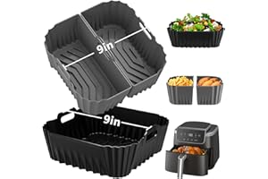 HOMELYLIFE 9-Inch Air Fryer Silicone Liners Square for Ninja Air Fryer AF141 AF142 AF181 5-6.5QT, 3 Pack Reusable Silicone Pot Baking Accessories for Cosori 6QT, Instant, Chefman 5QT to 8QT AirFryer