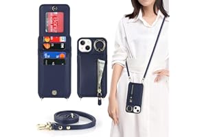 DEYHU iPhone 14 Case with Card Holder for Women, iPhone 14 Phone Case Wallet with Strap Credit Card Slots Crossbody with Kickstand Zipper Shockproof Case for iPhone14 - Blue