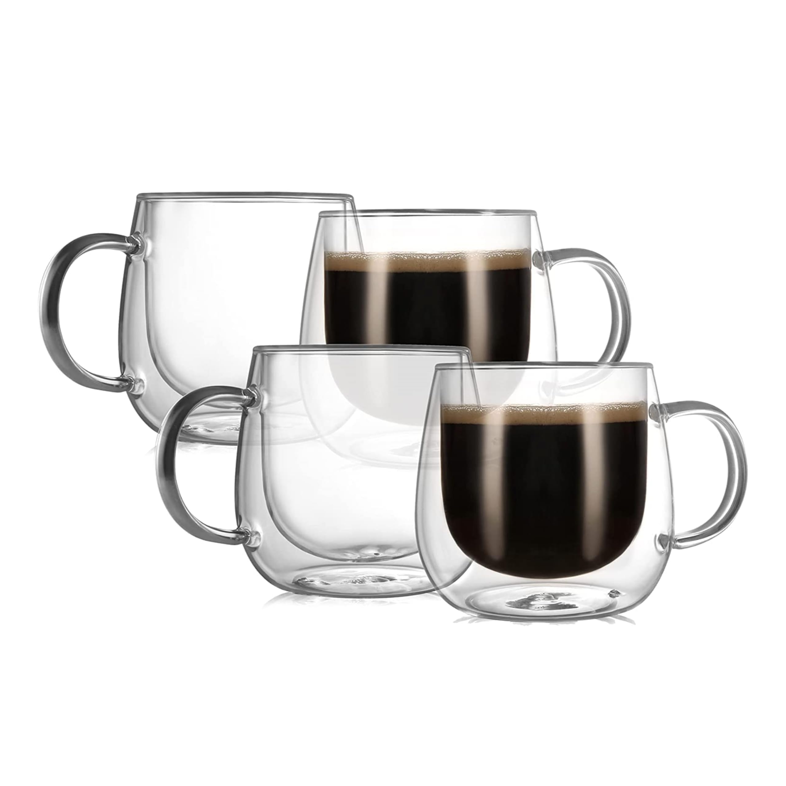 Photo 1 of CNGLASS 12oz Double Walled Glass Coffee Mugs(4-pack),Large Clear Coffee Cups with Handle,Glass Espresso Mugs for Latte,Cappuccino,Tea