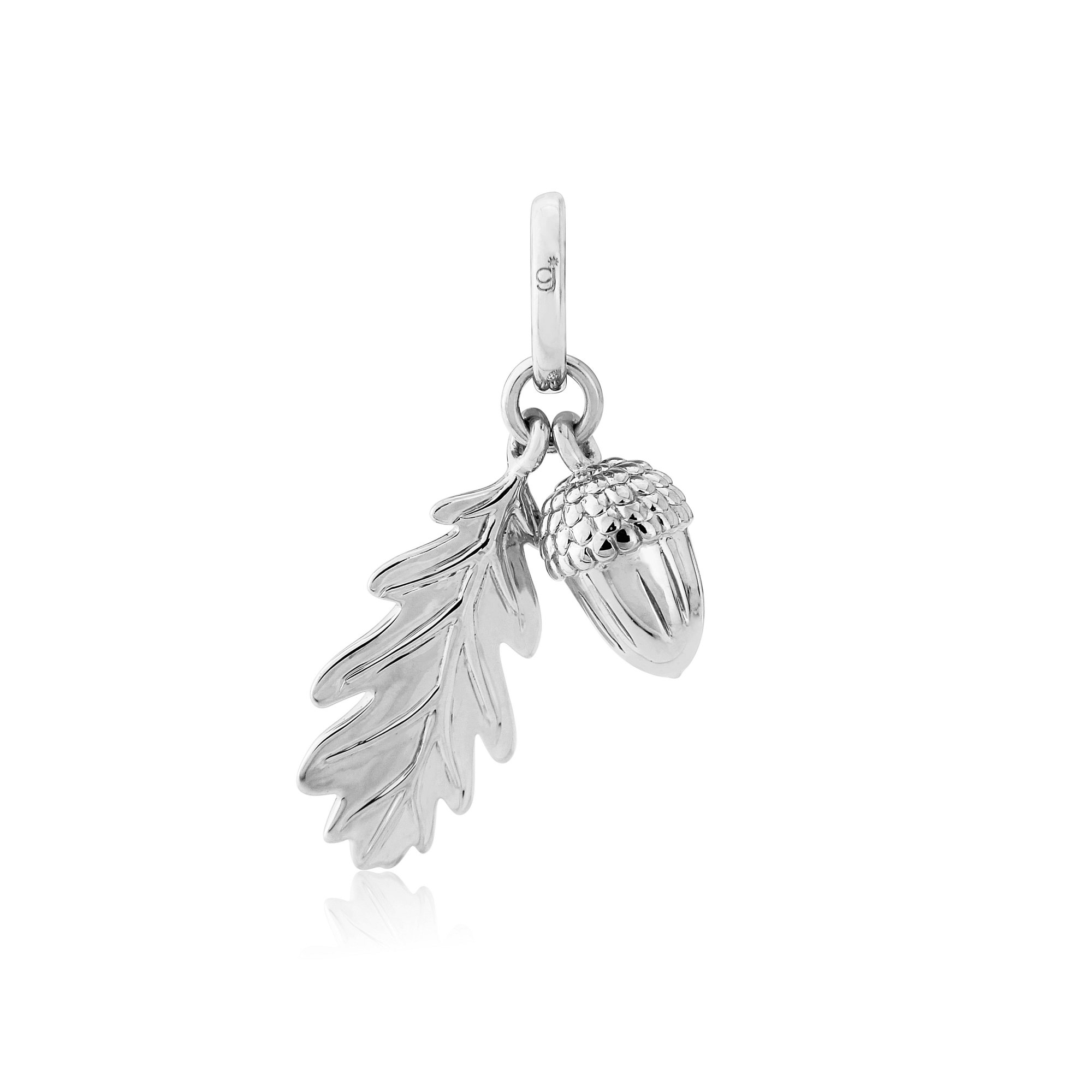 Gemma J Polished Sterling Silver Acorn and Leaf Charm - Premium Highly Detailed Symbolic Pendant Jewellery for Bracelet/Necklace