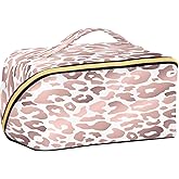 senya Makeup Bag,Large Capacity Cosmetic Bags Travel Toiletry Bag Portable Pouch Open Flat Toiletry Bag Rose Gold Leopard Makeup Organizer Bag