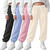 LessonZoo 4 Pack Girls Sweatpants High Waisted Drawstring Active Joggers Soft Athletic Pants with Pockets for Kids Winter