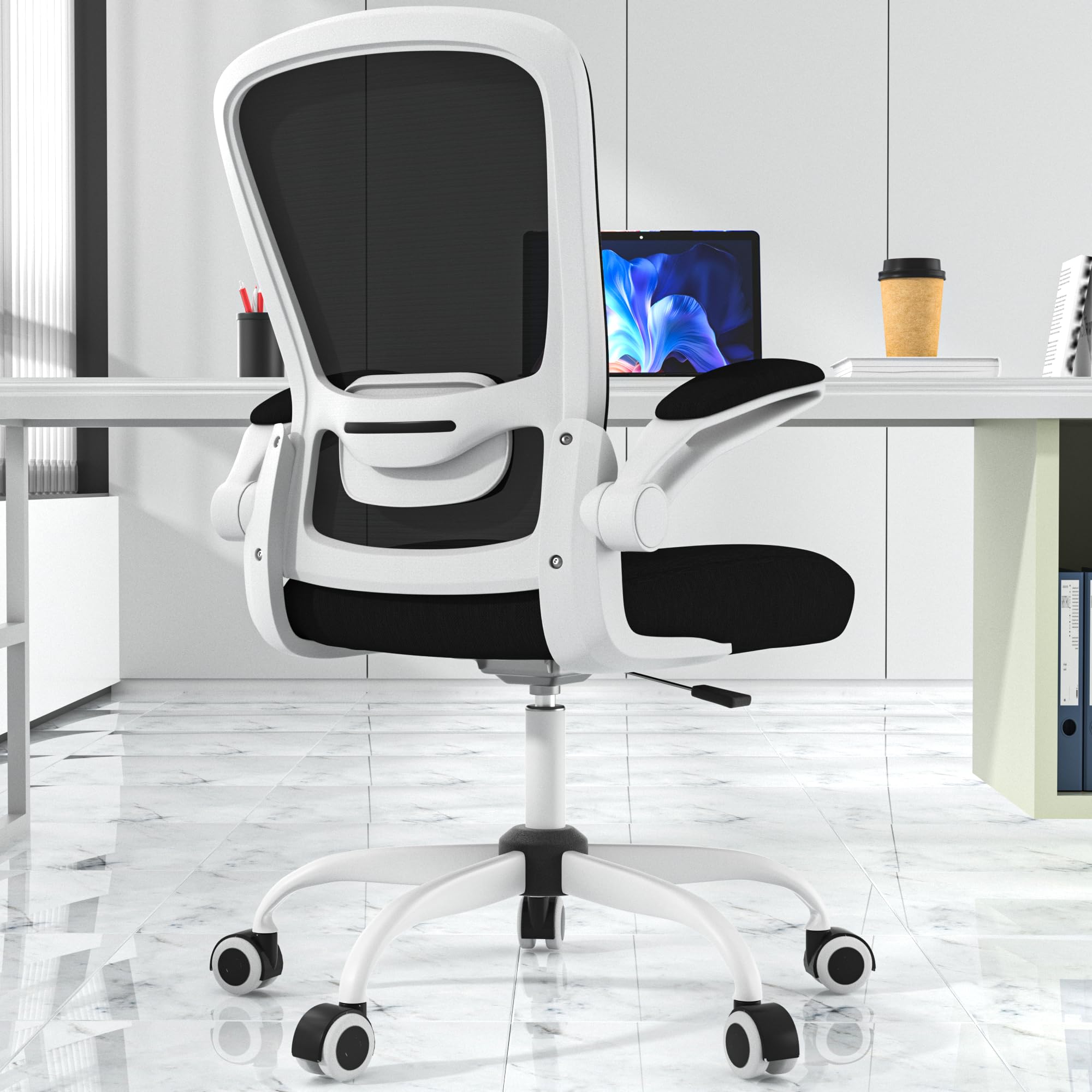 Photo 1 of ***The color may vary****
Mimoglad Ergonomic Office Chair - BIFMA Certified, Flip-up Armrests & 135° Recline, Adjustable Lumbar Support - Space-Saving Task Chair for Business/Team Office & Home (White Frame-Black, 300lbs)