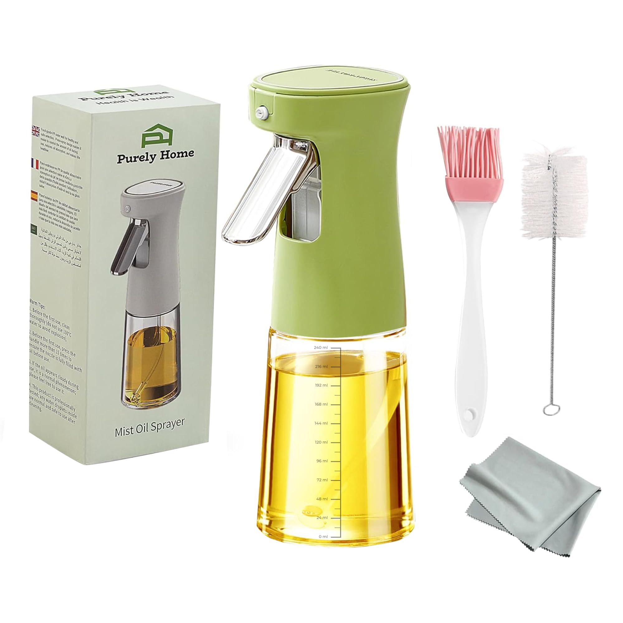 Photo 1 of 240ml / 8oz Glass Oil Sprayer for Cooking, Air Fryer, Salad, Grilling with Scale for Measurement | Olive Oil Mister / Sprayer Bottle, Kitchen Oil Sprayer, Leakproof Cooking Oil Spray Bottle (Green)