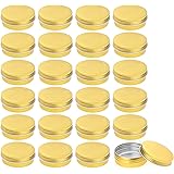 Foraineam 24 Pack 2 oz Round Aluminum Lip Balm Tin Cans with Screw Top Lids - Golden Cosmetic Sample Containers - Metal Empty