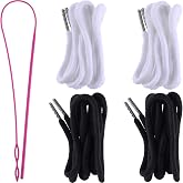 Jetec 4 Pack Drawstring Cords Replacement Drawstrings, Black, White | Aglets Pre-tipped with Easy Threader, Fits Sweatpants Shorts Jackets Hoodies Pants, Round Braided Drawstring Cord Replacement