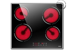 HOBSIR HOB 24 Inch Electric Cooktop Hobsir 4 Burners Built-in Electric Stove Top, 9 Heating Level, Glass Protection Metal Frame, Timer & Kid Safety Lock, Sensor Touch Control, 220V-240V Hard Wire (No Plug)