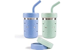 Pandaloo® Smoothie Cups for Kids - Stainless Steel Toddler Tumbler with Straw, Spill-Proof Sippy Cup for Smoothies - BPA-Free, Leak-Proof Lid, Toddler Snack Cups, 10 oz