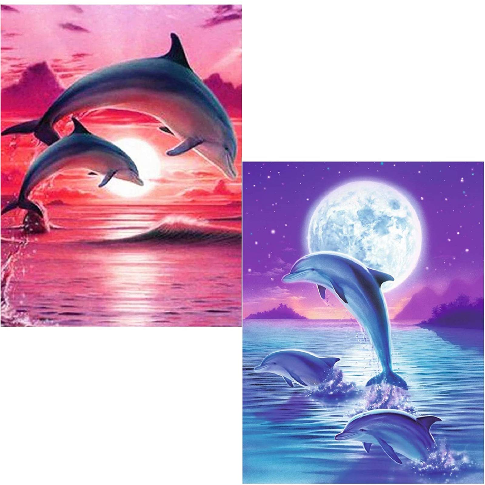 VEGCOO 2 Pack 5D Diamond Painting Kit, DIY Diamond Painting Full Kits Art Full Drill Set for Adults or Kids, Home Wall Decor (Dolphin)