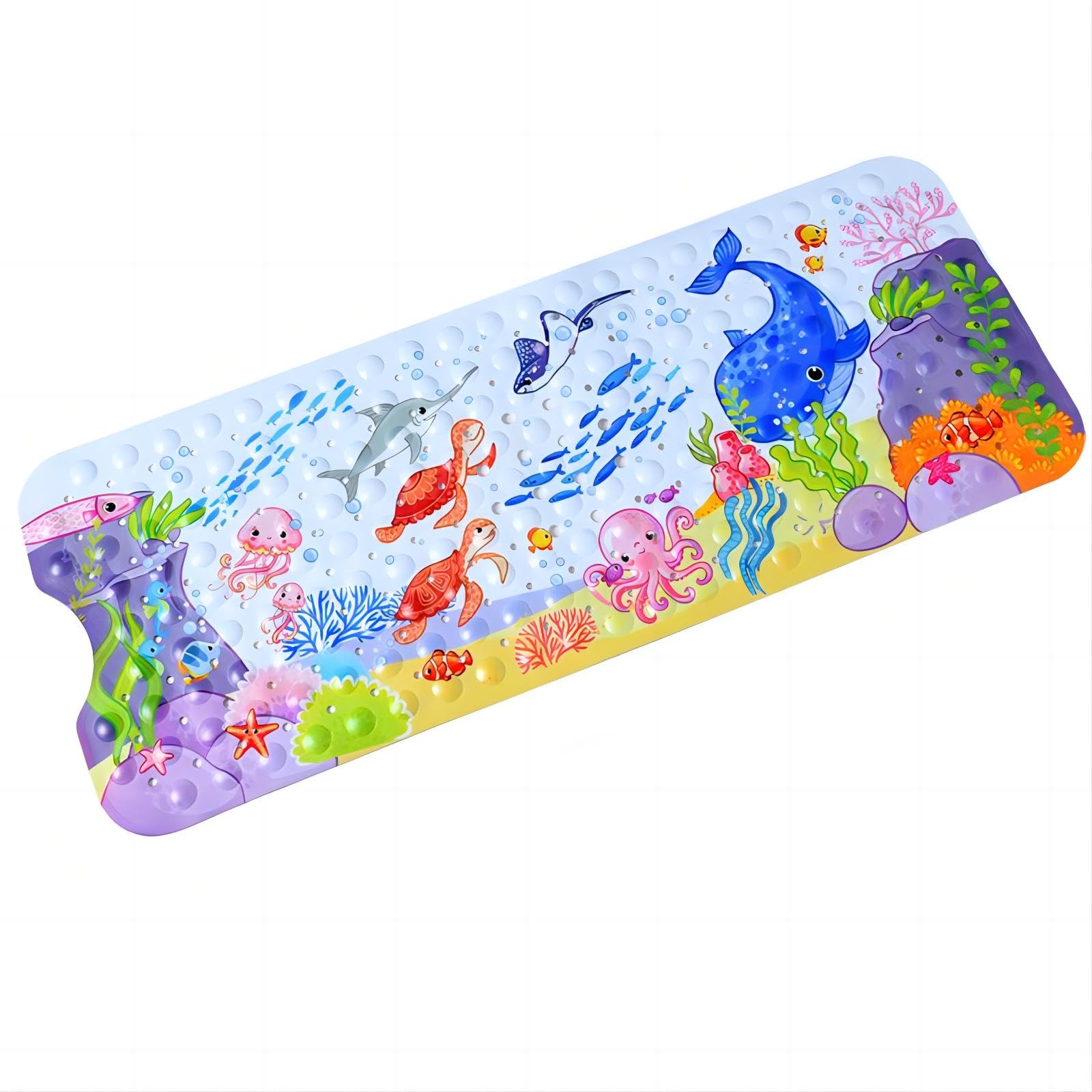Non Slip Bath Mat for Inside Bath for Kids girls and boys, Cartoon Sea Animal Bathtub Mat Shower Mat, Bathroom Mat Anti Slip with Suction Cup Machine Washable Long 40 X 16 Inch, 100 x 40cm - Whales