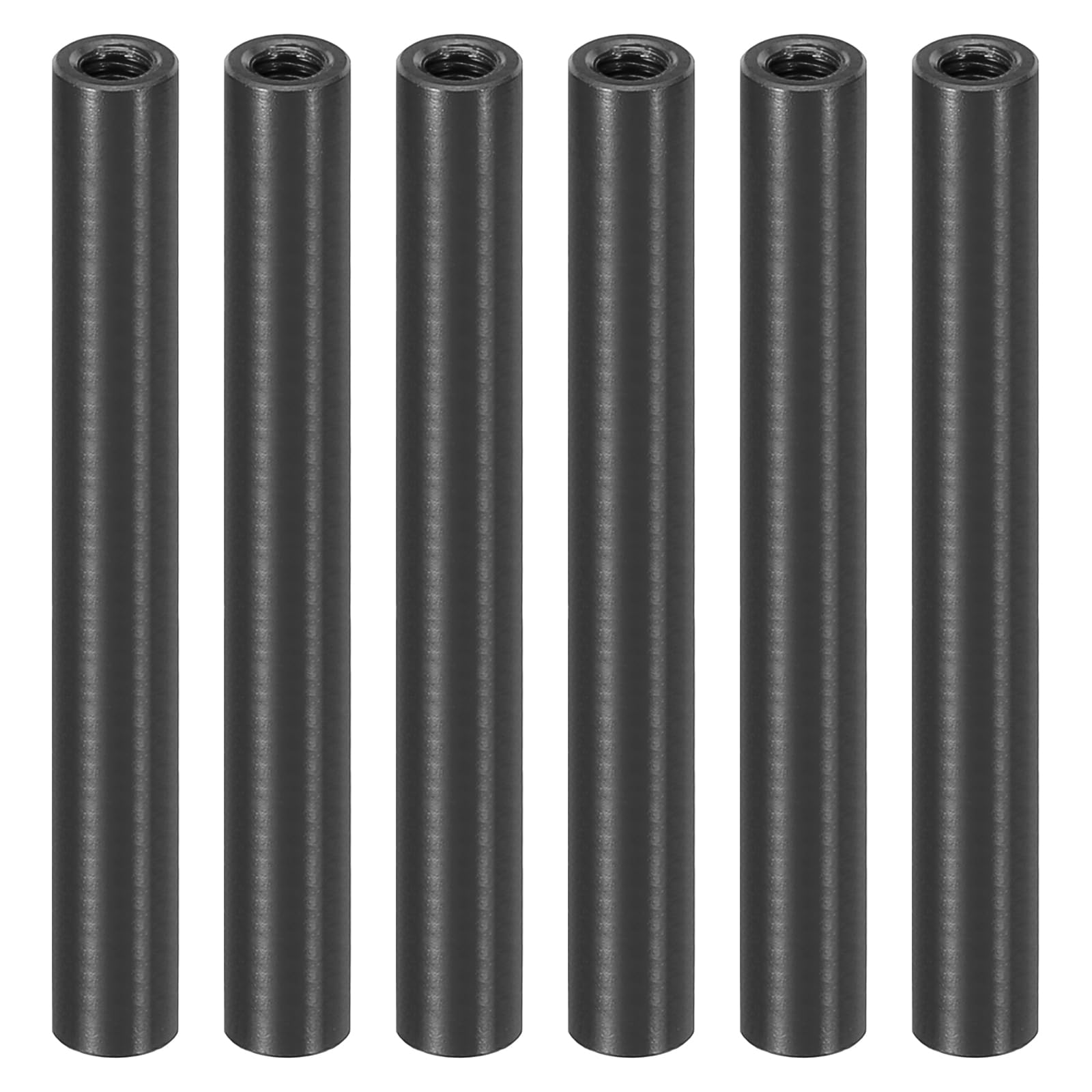 PATIKIL 6pcs M3 Metal Threaded Standoff Spacer Nuts, Round Aluminum Spacers Female Coupling Screws, 1/8" ID x 3/16" OD, Black, (50mm L)