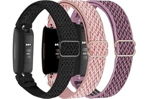 VOMA 3-Pack Elastic Nylon Bands Compatible with Fitbit Inspire 3/Inspire 2/Inspire HR/Inspire/Ace 3/Ace 2, Breathable Adjustable Replacement Stretchy Nylon Loop Wristband Sport Strap for Woman Man