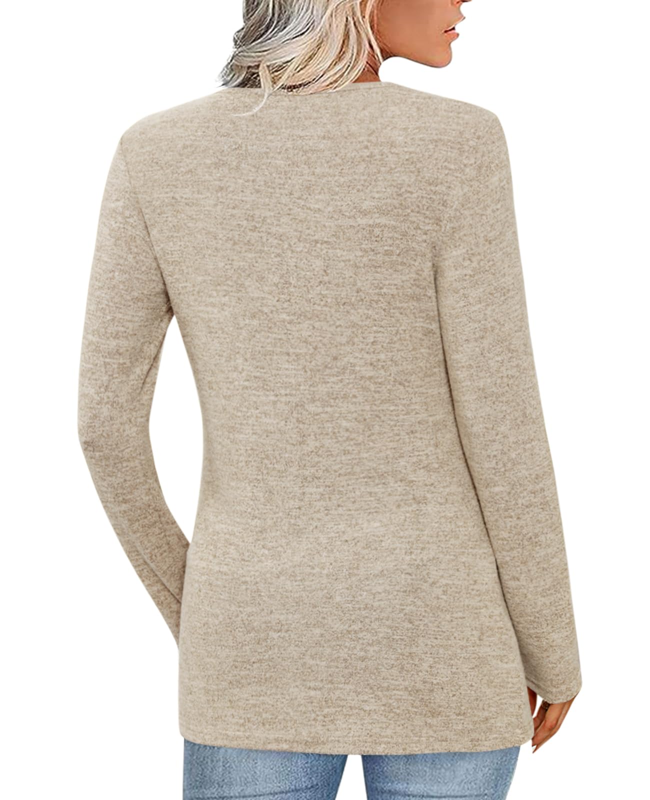 Women's Fall Long Sleeve Tunic Tops for Leggings V Neck Button Casual Blouse Sweatshirt