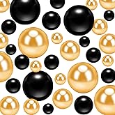 MACIOZE 300Pcs Pearl Vase Filler, Black Gold No Hole Faux Pearl Beads for Centerpieces Vases, Candle Centerpieces, Wedding Birthday Party Home Decor 8/10/14/20mm