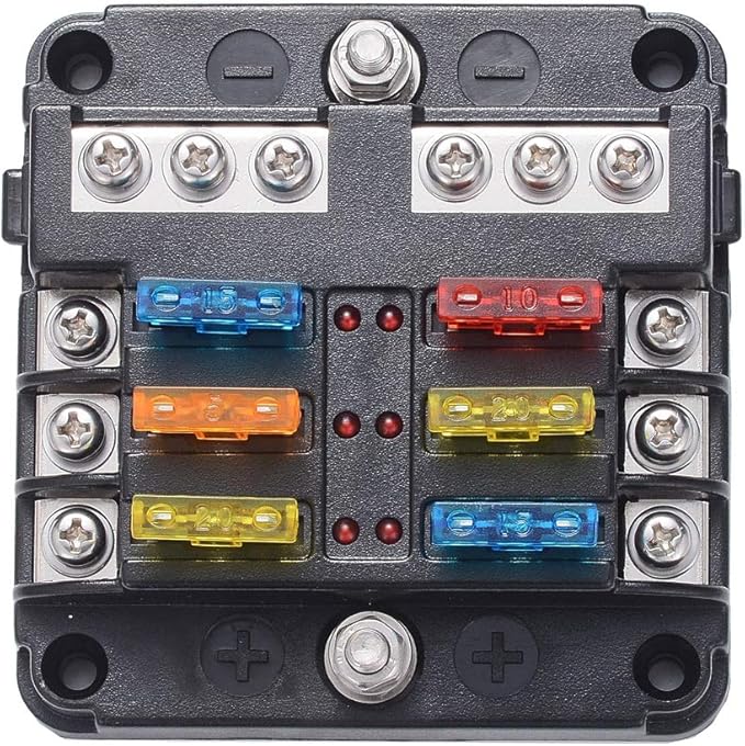 JSCARLIFE 6Way Fuse Box Blade Fuse Block Holder Screw Nut Terminal W