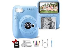 GOFUNLY Kids Camera Instant Print, 3.0" HD 32MP Birthday Gifts for 3-12 Year Old Girls Boys, 1080P Digital Camera for Toddler Children, Portable Toy with 32GB SD Card-Blue