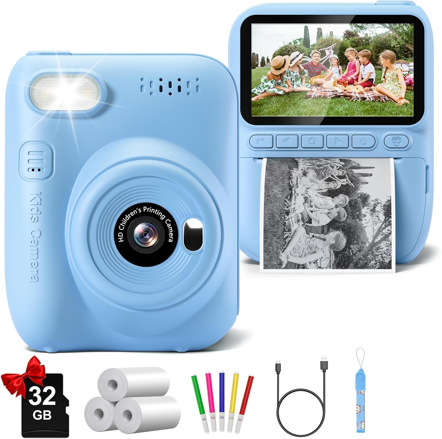 Photo 1 of *FOR PARTS ONLY* Kids Camera Instant Print, 3.0" HD 32MP Kids Camera 1080P Toddler Digital Camera with 3 Rolls of Printer Paper, Birthday Gifts Toy for 3-12 Year Old Girls Boys with 32GB SD Card-Green