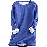 PEHMEA Women's Warm Sherpa Lined Fleece Pullover Winter Crewneck Sweatshirt Loungewear Tunic Tops