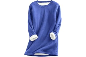 PEHMEA Women's Warm Sherpa Lined Fleece Pullover Winter Crewneck Sweatshirt Loungewear Tunic Tops