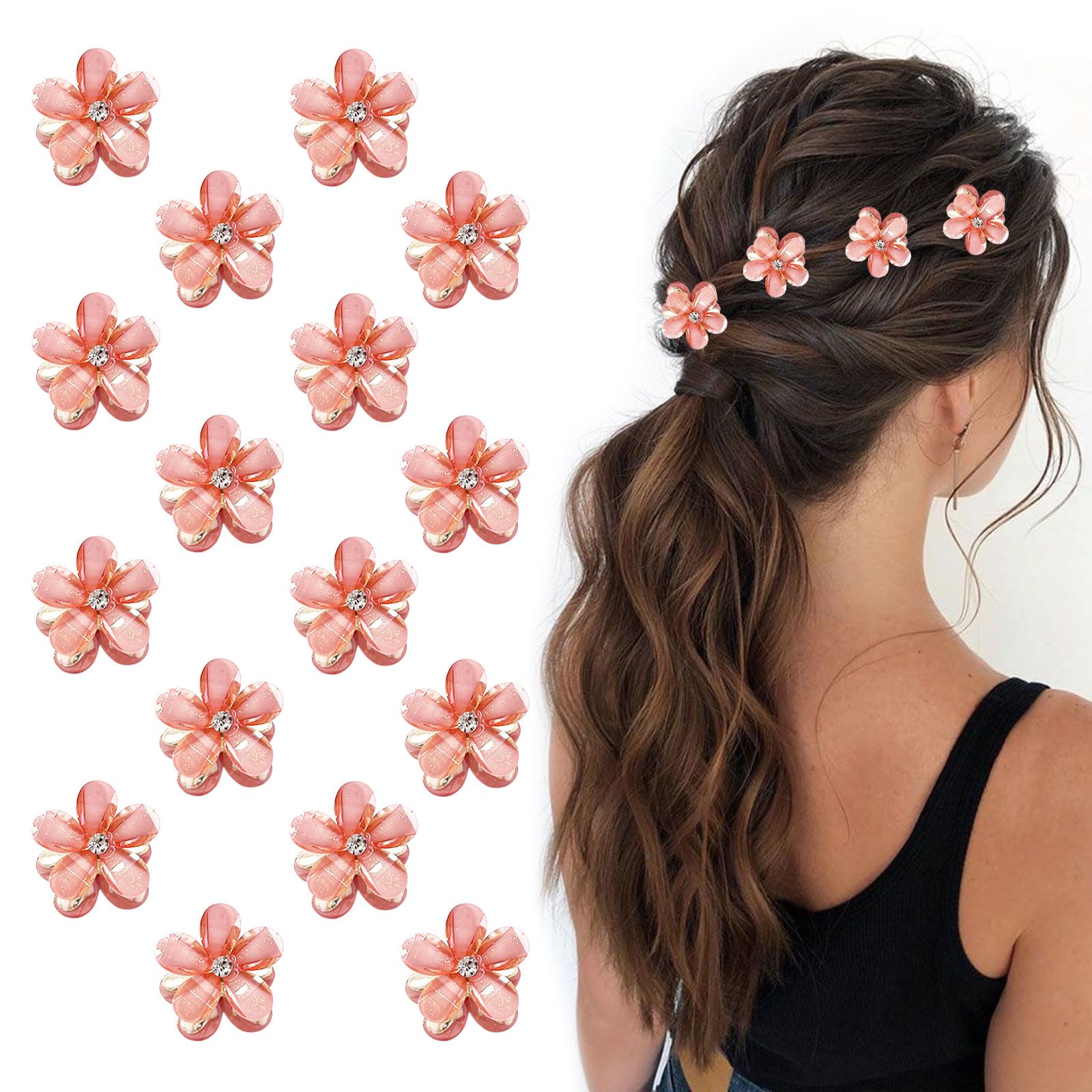 XQMMGO 16 PCS Flower Hair Clips, Sweet Lovely Flower Hair Clip Sparkling Small Hairpins, Hair Styling Accessories for Photograph, Daily, Party, Wedding (Orange)