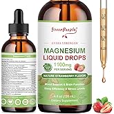 GREENPEOPLE Magnesium Glycinate Liquid Drop - 17-in-1 4Fl. Oz Triple Magnesium Complex Supplement with Glycinate 400mg & Citrate 500mg Taurate/L-Theanine for Calm Mood/Muscle/Sleep,Strawberry Flavor