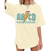 MAXIMGR Teacher Shirts Women Funny Rock'n Roll Shirt Life ABCD Pencil Graphic Short Sleeve Tee Top