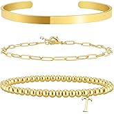 AOZEL Gifts for Teens Girls,14K Gold Plated Initial Bracelets for Women Gold Bangle Cuff Bracelet