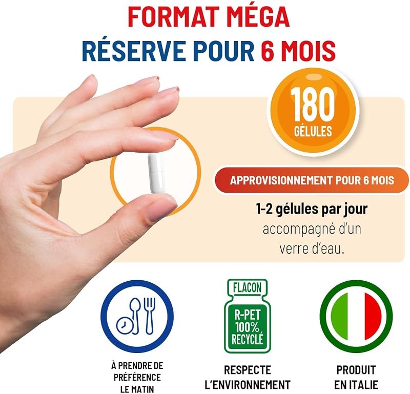 Magnésium Bisglycinate, 180 Gélules, 250mg, Avec Vitamine B6, Format 6 Mois, Vegan, pour Réduire la Fatigue, Système Nerveux et Fonction Musculaire, Sans Gluten