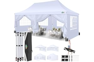 COBIZI 10x20 Pop Up Canopy Tent with Sidewalls, Commercial Ez Up Canopy, 3 Adjustable Heights, Waterproof and UV Protection 50+, Outdoor Gazebo Pop up Tent for Parties & Patio with 4 Sandbags