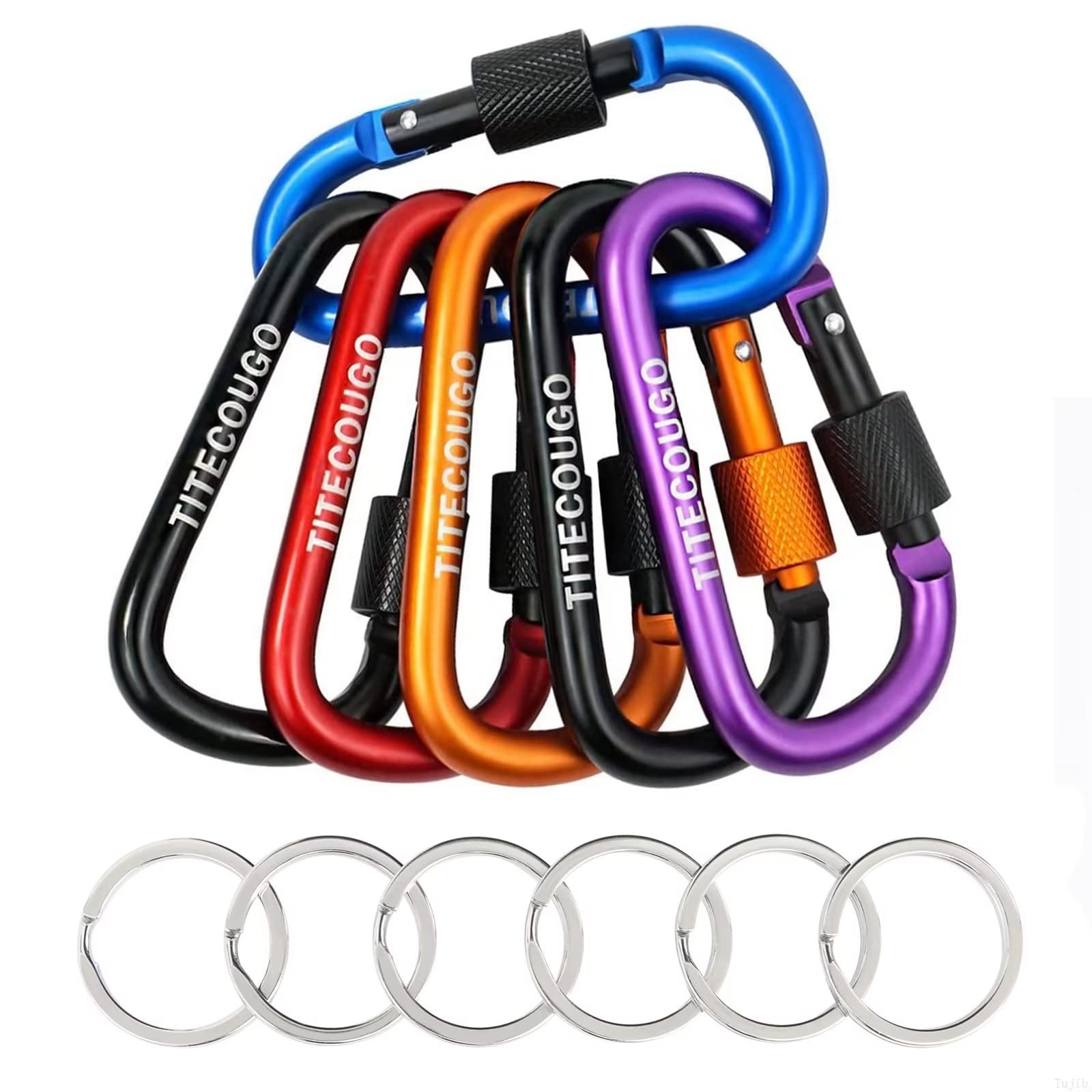 TITECOUGO Carabiner Clip Key Chain Small Aluminum Alloy D-Ring High Strength Hook Mini Carabena D Keyring large for Camping Hiking 6 Colour A