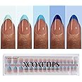 BTArtboxnails XCOATTIPS French Tip Press On Nails - Blue Press On Nails Short, Almond Fake Nail Tips, 160Pcs Soak Off Soft Gel Acrylic Brown Nail Extension in 16 Sizes