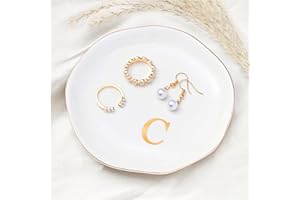 ProCase Ceramic Jewelry Tray, Initial Ring Dish Trinket Plate Engagement Gift, Small Personalized Monogram Ring Bowl for Wedd