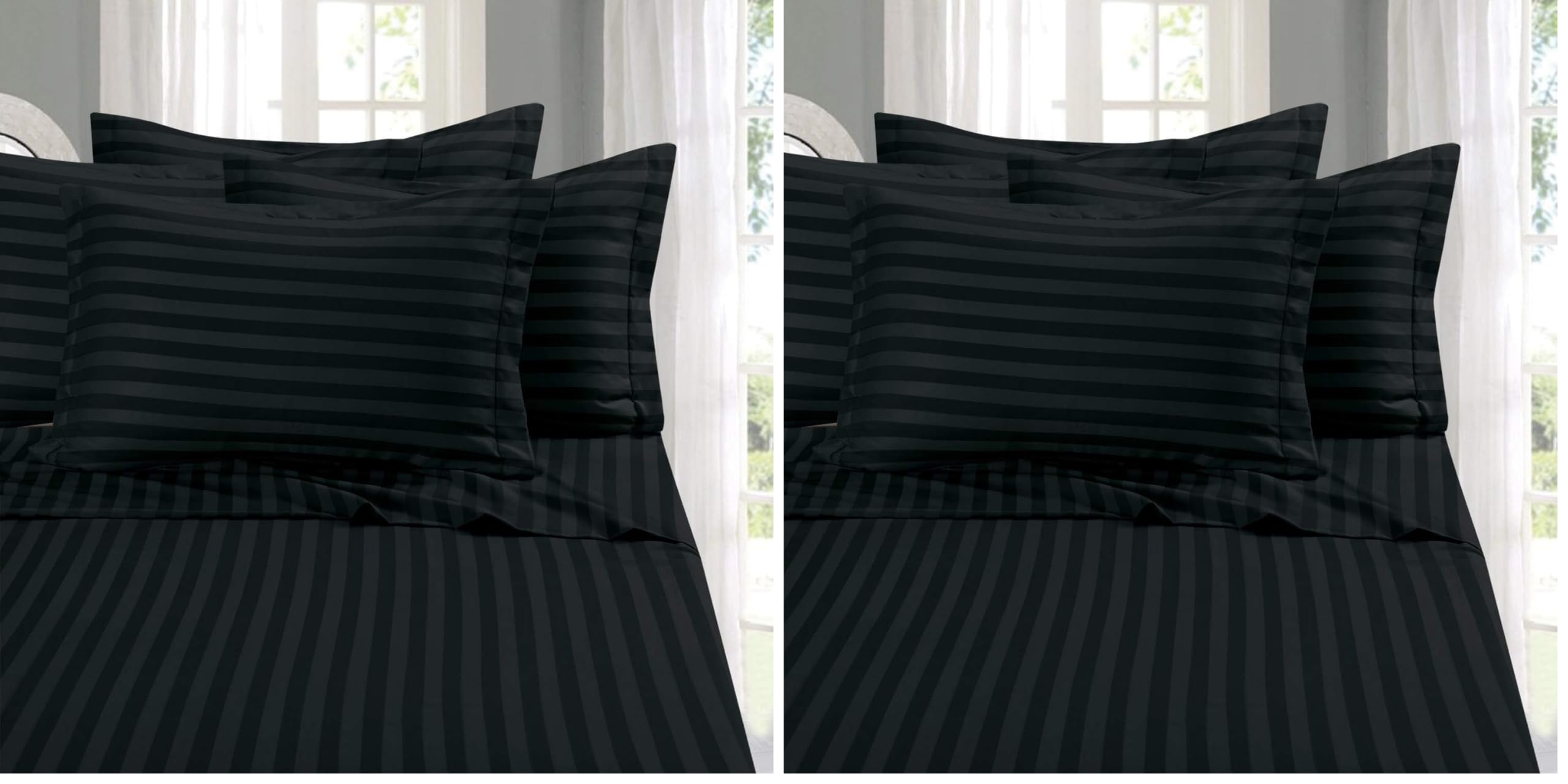 Elegant Comfort Softest and Coziest 4-Piece Sheet Set - 1500 Thread Count Egyptian Quality Luxurious Wrinkle Resistant 6-Piece Damask Stripe Bed Sheet Set, Twin XL, Black (Pack of 2) Image