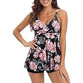 SEAFORM Women's Tankini Bathing Suits Two-Piece Tummy Control Swim Dress High Waist Printing Padded Swimsuits with Boyshorts