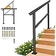 SPACEEUP Hand Rails for Outdoor Steps,5 Step Handrail，60" x 34" Fits 0 to 5 Steps, Outdoor Stair Handrail Kit, Black Railings for Outdoor Steps for Porch Deck，Hand Rails for Seniors