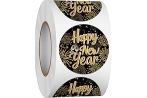 Heyfibro 500 PCS 1.5 Inch Happy New Year Roll Stickers for Small Business, Gift Packing, Cards, Candy Bags, Envelope Seals, Party Supplies (Gold)