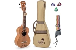 Hola! Music HM-121GL+ Laser Engraved Mahogany Soprano Ukulele Bundle with Aquila Strings, Padded Gig Bag, Strap and Picks - Hula Dancer