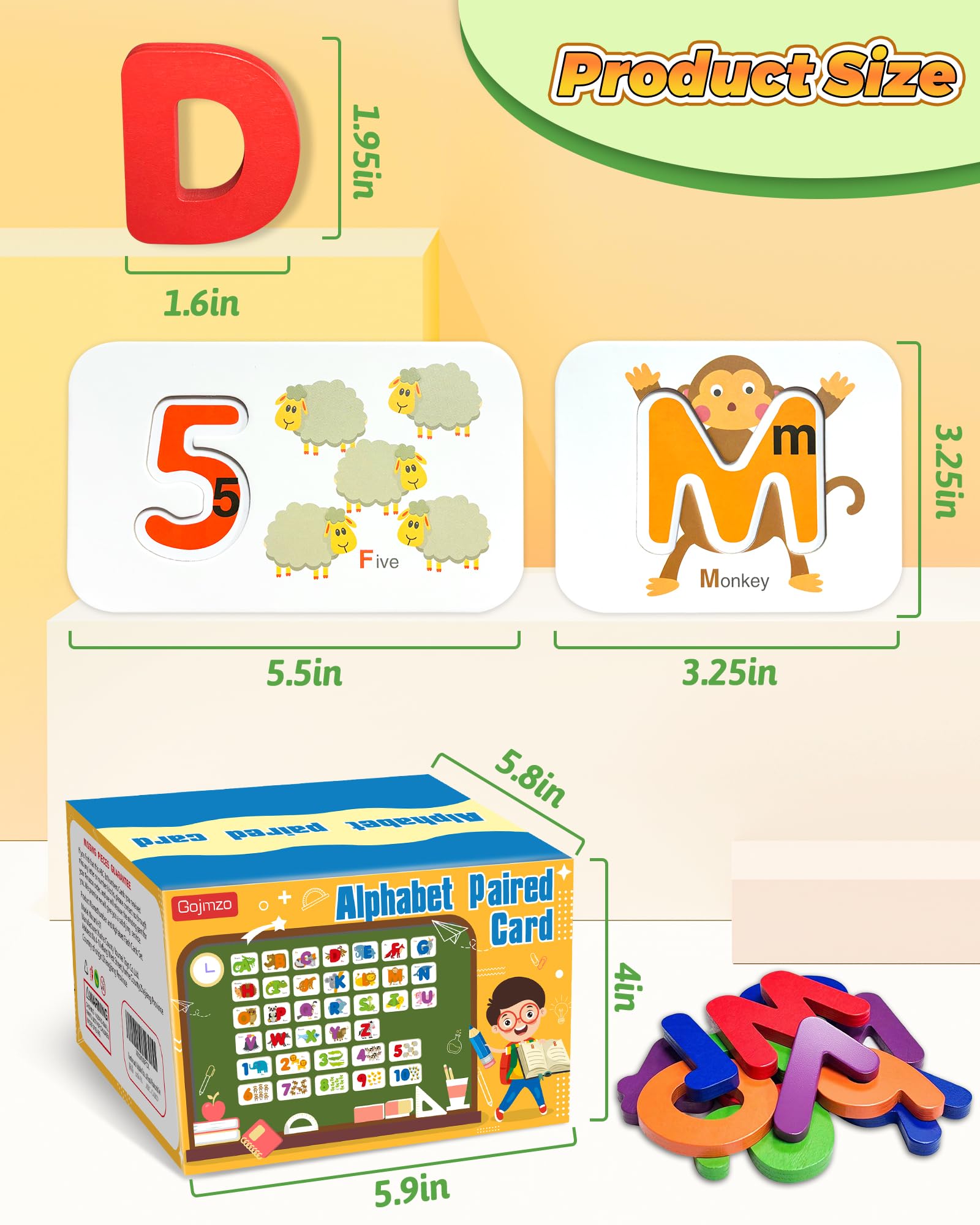 Alphabet Flash Cards, ABC Learning Toys for Kids 3-5, Wooden Letters Number Blocks Sight Words Matching Game, Toddler Preschool Learning Activities, Montessori Educational Toys for 3+ Year Old