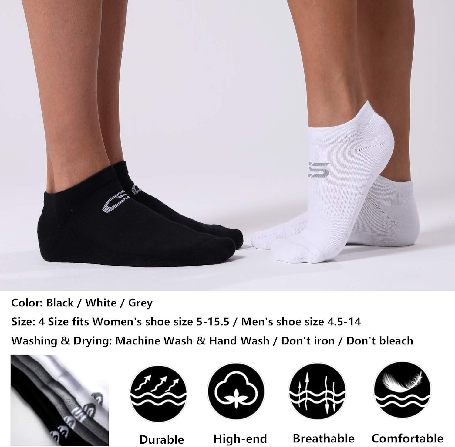 CelerSport 6 Pack Men's Ankle Socks with Cushion, Low Cut Athletic Running Socks: Clothing